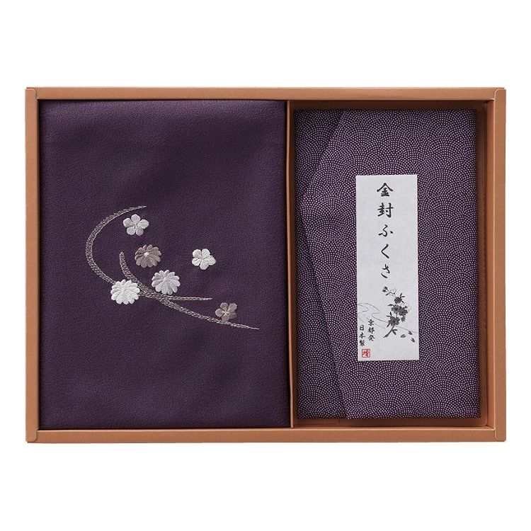 洛北 刺繍入り二巾風呂敷&金封ふくさ 紫 H023B(代引不可)【送料無料】