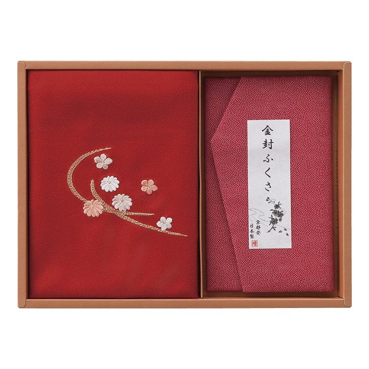 洛北 刺繍入り二巾風呂敷&金封ふくさ 赤 H023A(代引不可)【送料無料】
