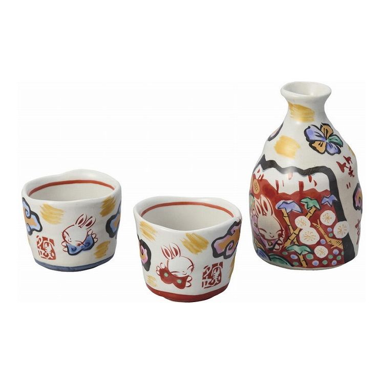 夕立窯 富士日記 徳利ぐいのみ酒器セット(赤富士) YK778(代引不可)【送料無料】