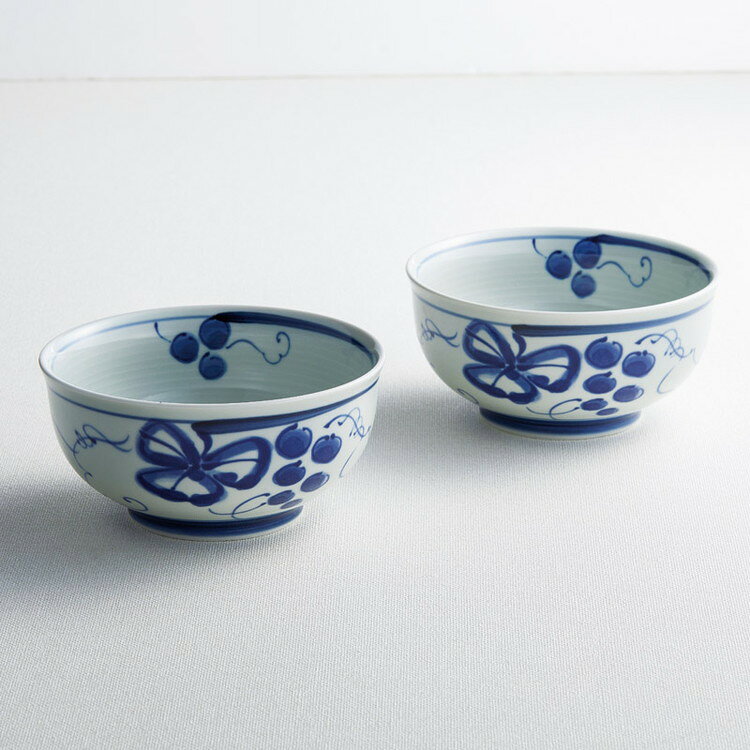 古染青磁ぶどう絵 多用丼2P 波佐見焼 和陶器 009-439M(代引不可)【送料無料】