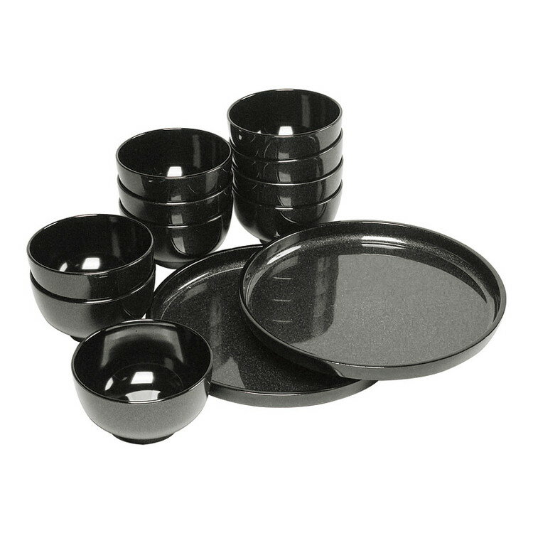 ラメ塗 丸盆&汁椀セット 樹脂製品 G23-90(代引不可)【送料無料】