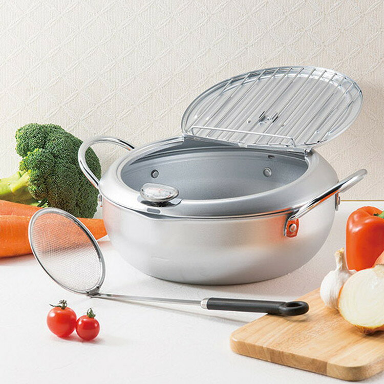 フタ付天ぷら鍋24cm(カス揚げ付) 味楽亭II アルミ器物 7041146(代引不可)【送料無料】