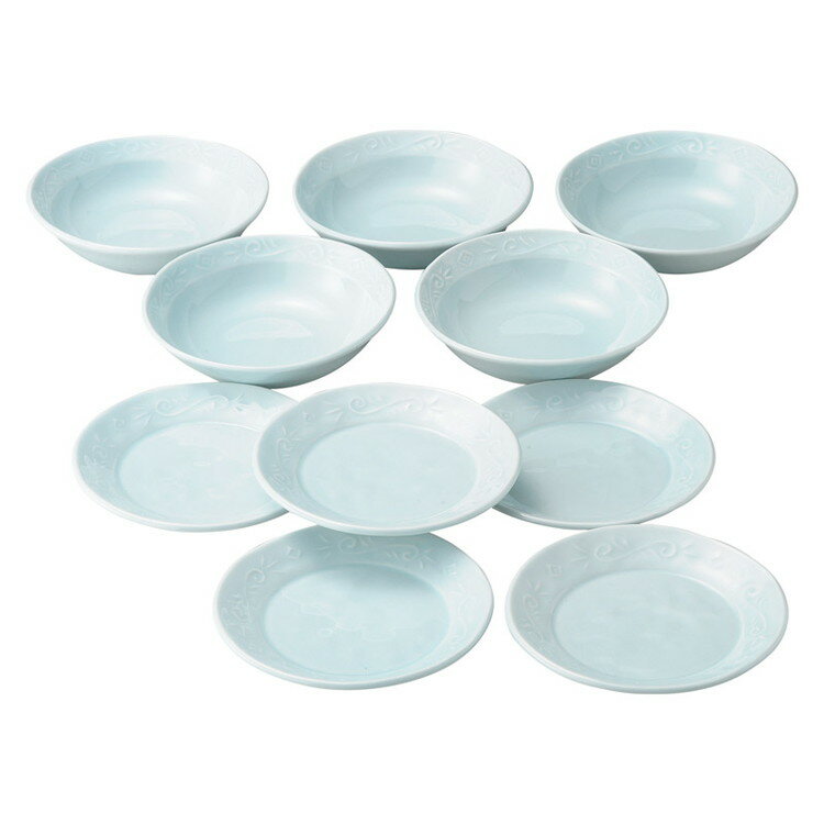 青白磁凜水唐草紋皿鉢10客揃波佐見...