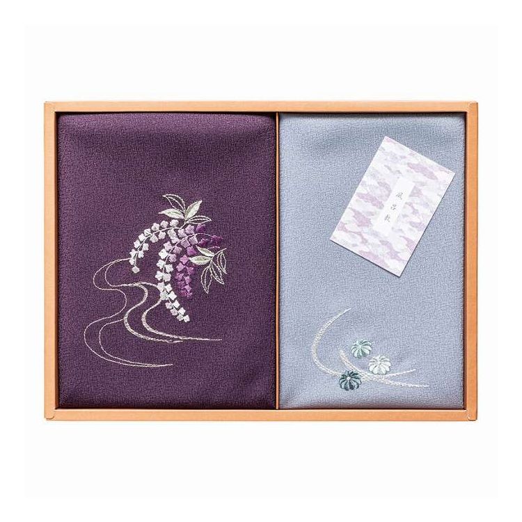 刺繍入り二巾風呂敷&刺繍入り金封包み 洛北 紫 H018A/H018B ギフト プレゼント(代引不可)