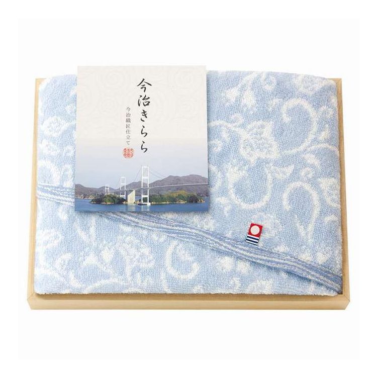 日本製 愛媛今治 木箱入フェイスタオル 今治きらら ブルー 53016/5 ギフト プレゼント(代引不可)