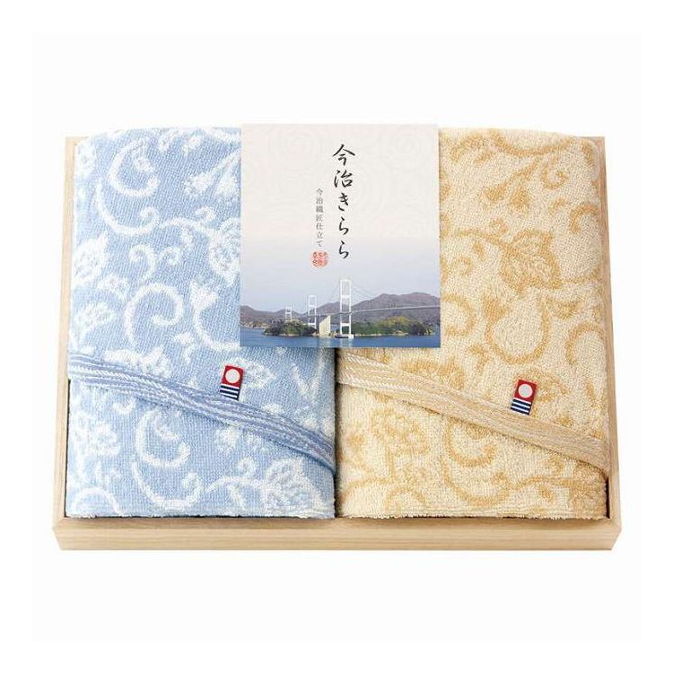 日本製 愛媛今治 木箱入フェイスタオル2P 今治きらら 53030 ギフト プレゼント(代引不可)