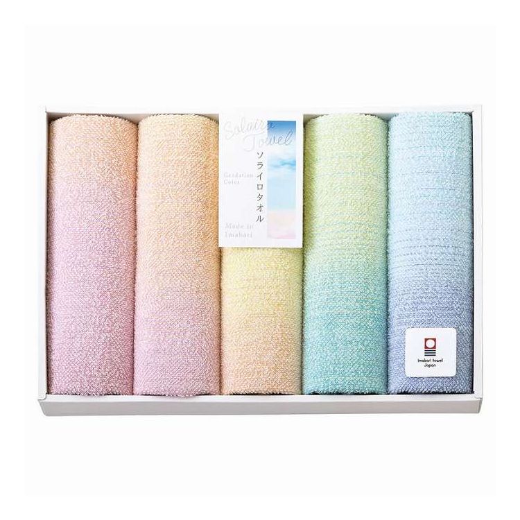 今治タオルグラデーションタオルセット日本製【セット内容】-サイズ：32×75cm重量/容量：-箱サイズ：24.5×35×5cm材質：綿100%【代引きについて】こちらの商品は、代引きでの出荷は受け付けておりません。【送料について】北海道、沖縄、離島は送料を頂きます。
