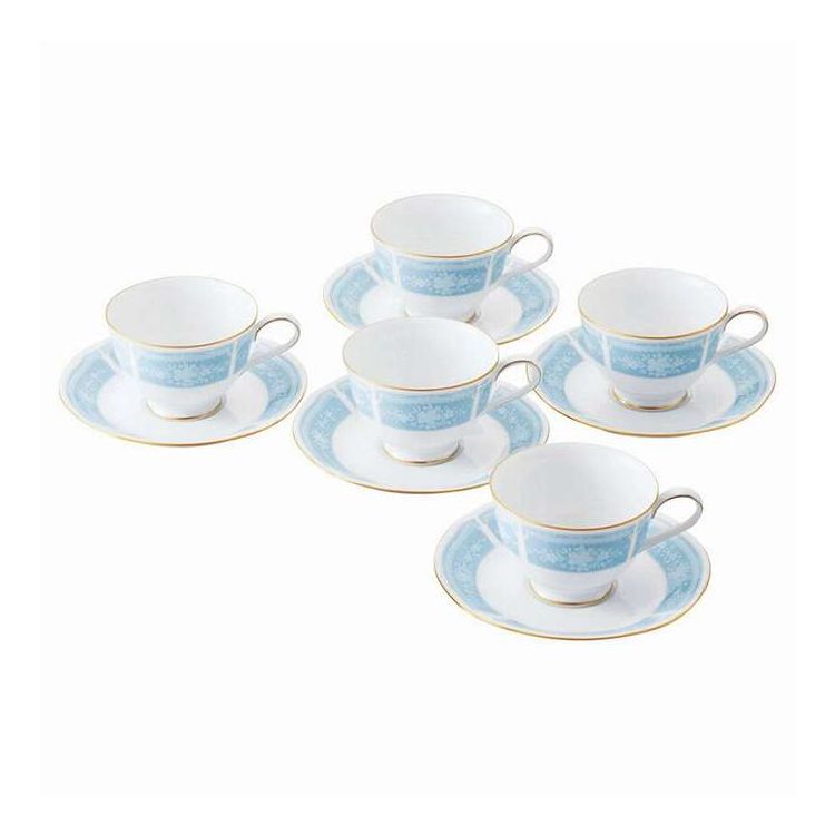 ティー・コーヒー碗皿5客セット レースウッドゴールド ノリタケ 1507L/F94487 ギフト プレゼント(代引不可)【送料無料】