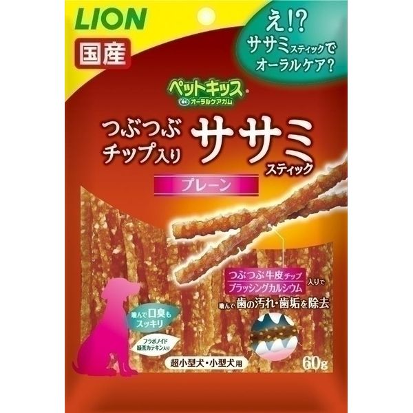 【商品詳細】国産のヘルシーな鶏ササミに、つぶつぶ牛皮チップとブラッシングカルシウムを配合。噛むことでつぶつぶ牛皮チップが歯の表面の汚れを、ブラッシングカルシウムが歯のすき間の汚れを落とします。超小型犬、高齢犬もたべやすいスティックタイプ。フ...