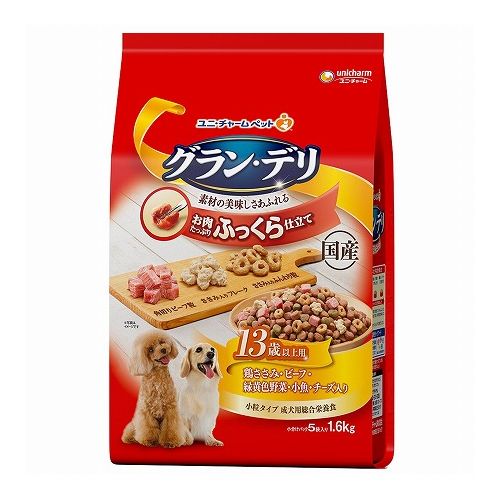 Mature Dog - ユニ・チャーム グラン・デリ ふっくら仕立て 13歳以上用 鶏ささみ・ビーフ・緑黄色野菜・小魚・チーズ・角切りビーフ粒入り 1.6kg