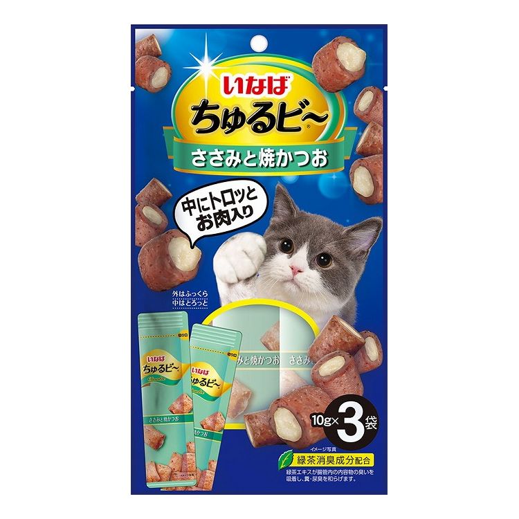 【取り寄せ品のご注意事項（ご注文前にご確認ください）】・本商品は原則注文後のキャンセルはお受けできません。・本商品と他商品で同梱注文をいただき、仮に他商品が完売等でご用意できない場合でも本商品は発送させていただきます。・本商品を複数（2点以上）注文いただき、完売等で注文数のご用意できない場合でもご用意できた数量は発送させていただきます。【商品説明】1粒で2つの美味しさ！・ひと粒で2つの味が楽しめる新しいおやつ。・外はふっくら、中はトロッと2つの食感が楽しめます。・保存料不使用・緑茶消臭成分配合で、腸管内の内容物の臭いを吸着し、糞尿臭を和らげます。●原材料(成分)鶏肉(ささみ)、かつお、かつお節、鶏脂、でん粉、卵白粉末、チキンエキス、酵母エキス、寒天、カゼインナトリウム、増粘多糖類、ビタミンE、紅麹色素、緑茶エキス●賞味／使用期限(未開封)18ヶ月※仕入れ元の規定により半年以上期限の残った商品のみ出荷致します。●保存方法別途パッケージに記載●メーカー名いなばペットフード 株式会社【送料について】北海道、沖縄、離島は送料を頂きます。