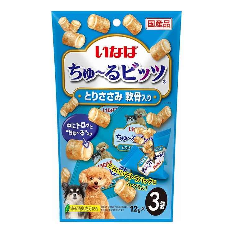【12個セット】 いなば ちゅ~るビッツ とりささみ 軟骨入り 12g×3袋 x12【送料無料】