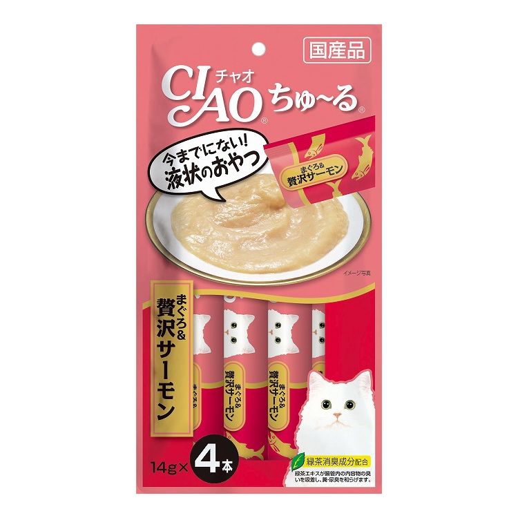 【12個セット】 CIAO ちゅ~る まぐろ&贅沢サーモン 14g×4本 x12【送料無料】
