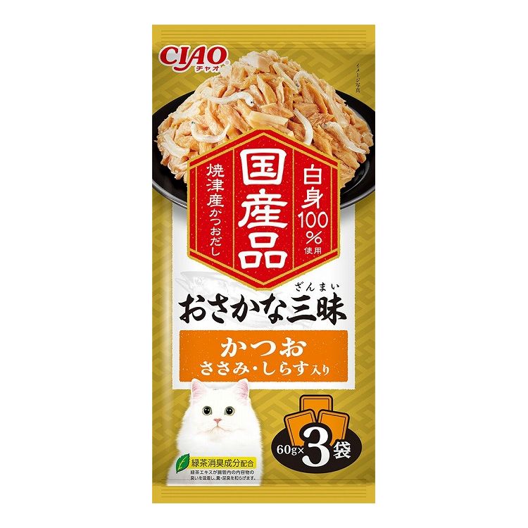 【2個セット】 CIAO おさかな三昧 かつお ささみ・しらす入り 60g×3袋 x2