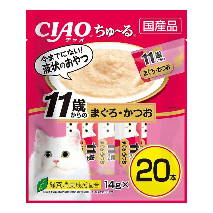 【取り寄せ品のご注意事項（ご注文前にご確認ください）】・本商品は原則注文後のキャンセルはお受けできません。・本商品と他商品で同梱注文をいただき、仮に他商品が完売等でご用意できない場合でも本商品は発送させていただきます。・本商品を複数（2点以上）注文いただき、完売等で注文数のご用意できない場合でもご用意できた数量は発送させていただきます。【商品説明】とろ〜り食べやすい液状おやつ！・一度食べたらやみつき！猫ちゃんの好きなを素材を液状にしたおやつです。・ちゅ〜っと出して、なめるだけで簡単に栄養補給。・緑茶消臭成分配合！緑茶エキスが腸管内の内容物の臭いを吸着し、糞尿臭を和らげます。・食べきりやすい14g×20本。●原材料(成分)まぐろ、かつお、まぐろエキス、タンパク加水分解物、コラーゲンペプチド、糖類(オリゴ糖等)、植物性油脂、増粘安定剤(加工でん粉、増粘多糖類)、ミネラル類(Na、P、Cl)、調味料(アミノ酸)、ビタミンE、緑茶エキス、紅麹色素●賞味／使用期限(未開封)24ヶ月※仕入れ元の規定により半年以上期限の残った商品のみ出荷致します。●保存方法別途パッケージに記載●メーカー名いなばペットフード 株式会社【送料について】北海道、沖縄、離島は送料を頂きます。