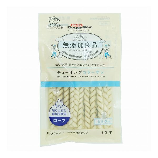 【取り寄せ品のご注意事項（ご注文前にご確認ください）】・本商品は原則注文後のキャンセルはお受けできません。・本商品と他商品で同梱注文をいただき、仮に他商品が完売等でご用意できない場合でも本商品は発送させていただきます。・本商品を複数（2点以上）注文いただき、完売等で注文数のご用意できない場合でもご用意できた数量は発送させていただきます。【商品説明】適度な歯ごたえのミルクガム。網目に歯がグィッと食い込む形状。・保存料、着色料、発色剤、酸化防止剤は使用していません。・甘く香るミルク味がおいしい、コラーゲンを含有する牛皮ベースのガム。・歯が食い込みやすいロープ状に編み込みました。・適度な歯ごたえで、何度も噛むたびに歯が食い込み歯垢を除去し、歯と歯ぐきの健康維持に役立ちます。●原材料(成分)牛皮(コラーゲン含有)、コーンスターチ、ミルク、グリセリン、ソルビトール、香料●賞味／使用期限(未開封)18ヶ月※仕入れ元の規定により半年以上期限の残った商品のみ出荷致します●保存方法別途パッケージに記載●原産国または製造地中国●メーカー名ドギーマンハヤシ 株式会社【送料について】北海道、沖縄、離島は送料を頂きます。