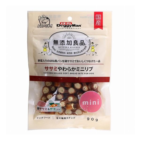 【取り寄せ品のご注意事項（ご注文前にご確認ください）】・本商品は原則注文後のキャンセルはお受けできません。・本商品と他商品で同梱注文をいただき、仮に他商品が完売等でご用意できない場合でも本商品は発送させていただきます。・本商品を複数（2点以上）注文いただき、完売等で注文数のご用意できない場合でもご用意できた数量は発送させていただきます。【商品説明】野菜入りのほね風パンを鶏ササミでおいしくつなげた一品！・鶏肉の中で最も低脂肪なササミを使用。・パンの中には野菜を入れて、健康維持にも配慮しました。・保存料、合成着色料、発色剤、酸化防止剤不使用●原材料(成分)肉類(鶏肉、ササミ、牛皮)、小麦粉、でん粉類、にんじん、ほうれん草、クロレラ、軟骨抽出物(コンドロイチン含有)、グリセリン、ソルビトール、ミネラル類(カルシウム)、膨張剤、リン酸塩(Na)、着色料(β-カロテン、紅麹)、グルコサミン●賞味／使用期限(未開封)12ヶ月※仕入れ元の規定により半年以上期限の残った商品のみ出荷致します●保存方法別途パッケージに記載●原産国または製造地日本●メーカー名ドギーマンハヤシ 株式会社【送料について】北海道、沖縄、離島は送料を頂きます。