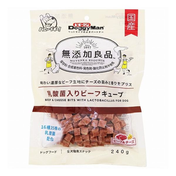 【取り寄せ品のご注意事項（ご注文前にご確認ください）】・本商品は原則注文後のキャンセルはお受けできません。・本商品と他商品で同梱注文をいただき、仮に他商品が完売等でご用意できない場合でも本商品は発送させていただきます。・本商品を複数（2点以上）注文いただき、完売等で注文数のご用意できない場合でもご用意できた数量は発送させていただきます。【商品説明】おいしさが詰まった牛肉ベースの生地に、チーズの旨みをプラス。保存料、合成着色料、発色剤、酸化防止剤を使わずに作りました。お肉のおいしさがギュッと詰まった牛肉ベースの生地に、芳醇な味わいのチーズの旨みをプラスしました。腸内フローラのバランスを整える16種35株の乳酸菌配合。●原材料(成分)穀類(小麦粉、小麦グルテン)、肉類(鶏肉、牛肉、鶏ササミ)、チーズ、糖類、ゼラチン、乳酸菌(乳酸菌代謝産物含有)、グリセリン、ミネラル類(カルシウム、ナトリウム)、ソルビトール、pH調整剤、着色料(コチニール、クチナシ)、膨張剤、香料、ビタミンE●賞味／使用期限(未開封)12ヶ月※仕入れ元の規定により半年以上期限の残った商品のみ出荷致します●保存方法別途パッケージに記載●原産国または製造地日本●メーカー名ドギーマンハヤシ 株式会社【送料について】北海道、沖縄、離島は送料を頂きます。