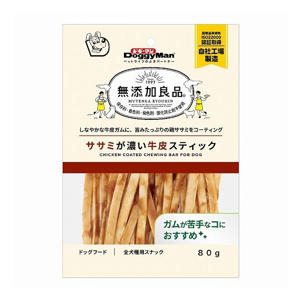 【4個セット】 ドギーマン 無添加良品 ササミが濃い牛皮スティック 80g x4【送料無料】