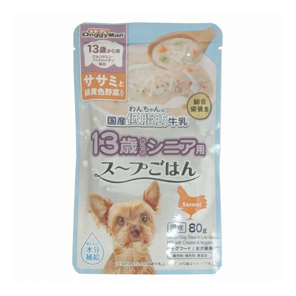 Old Dogs - 【12個セット】 ドギーマン 13歳から用 わんちゃんの国産低脂肪牛乳スープごはん ササミと緑黄色野菜入り 80g x12