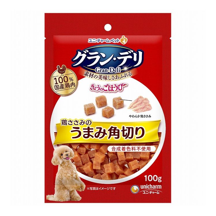 【取り寄せ品のご注意事項（ご注文前にご確認ください）】・本商品は原則注文後のキャンセルはお受けできません。・本商品と他商品で同梱注文をいただき、仮に他商品が完売等でご用意できない場合でも本商品は発送させていただきます。・本商品を複数（2点以上）注文いただき、完売等で注文数のご用意できない場合でもご用意できた数量は発送させていただきます。【商品説明】100％国産鶏肉を使用した美味しいおやつ・100％国産鶏肉を使用し、使用シーンに合わせた色々なタイプがある美味しいおやつ・おいしい鶏ささみをソフトな角切りにしました・しつけ・ごほうびに最適・お散歩時にもおすすめ・お口の小さな、超小型犬にも食べやすいひとくちサイズのソフトタイプ・低脂肪なささみを使用●原材料(成分)ささみ、動物性油脂、小麦粉、ゼラチン、豆類(大豆タンパク、大豆エキス)、酵母、ソルビトール、トレハロース、プロピレングリコール、膨張剤、ミネラル類(カルシウム)、食塩、調味料、保存料(ソルビン酸)、リン酸塩、酸化防止剤(アスコルビン酸Na、ミックストコフェロール)●エネルギー約340kcal/100g●賞味／使用期限(未開封)12ヶ月※仕入れ元の規定により3ヵ月を切った商品は出荷致しません●保存方法・高温多湿や直射日光を避け、風通しの良い場所に保管してください。・保管状態によっては、風味が落ちる場合がありますが、与えても差し支えありません。・開封後はほこりや虫が入らないよう、チャックを閉じて、要冷蔵にて保管し、早めに使い切ってください。・食品、食器、おもちゃ、ペット用品等と区別し、小児の手の届かない場所に保管してください。・本品の空き袋をおもちゃにしないでください。・冷蔵保管の際や保管状態によっては、製品が硬くなることがありますが、品質には問題ありません。●原産国または製造地日本【送料について】北海道、沖縄、離島は送料を頂きます。