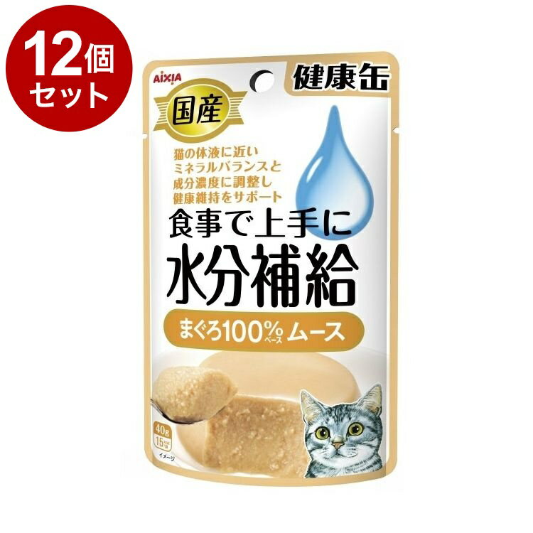 【12個セット】 アイシア 国産 健康缶パウチ 水分補給 まぐろムース 40g