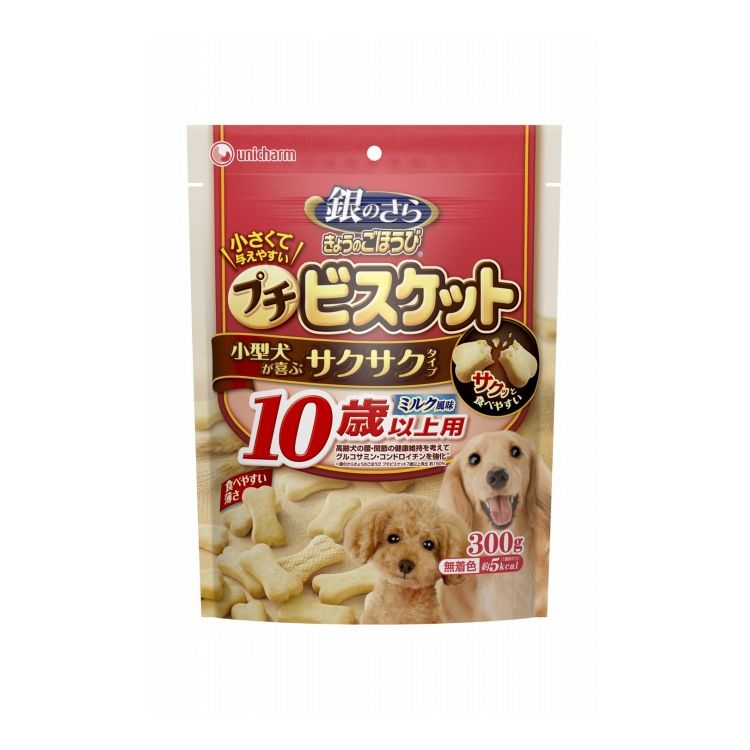 【商品説明】・10歳以上の高齢犬の腰・関節の健康維持を考え、グルコサミン・コンドロイチンを配合・食べやすい薄さ、サクッとした歯ごたえ〇原材料(成分)小麦粉、糖類(ショ糖、ブドウ糖)、植物性油脂、膨張剤、ミルク香料、食塩、酸化防止剤(トコフェロール)、グルコサミン塩酸塩、コンドロイチン硫酸〇賞味／使用期限(未開封)12ヶ月※仕入れ元の規定により3ヶ月以上期限の残った商品のみ出荷致します。〇保存方法別途パッケージに記載〇原産国中国〇メーカー名ユニ・チャーム株式会社【送料について】北海道、沖縄、離島は送料を頂きます。
