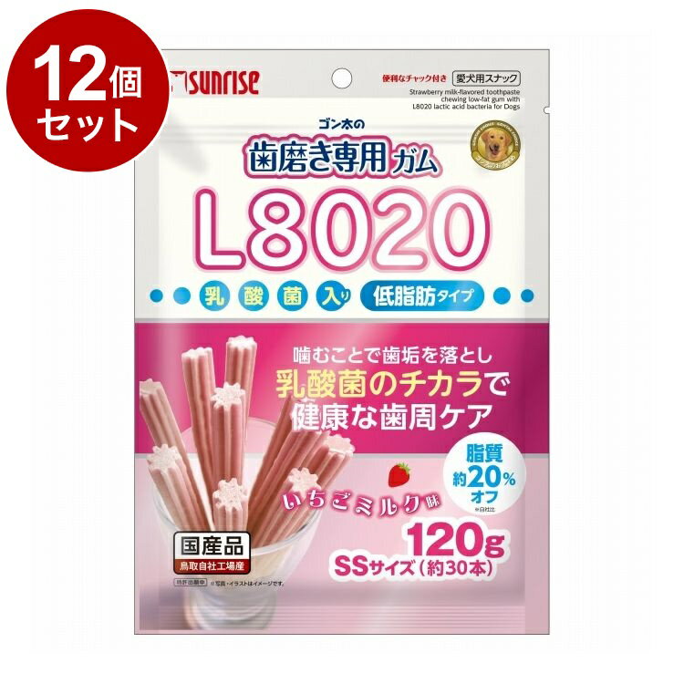 Ball Shape - 【12個セット】 マルカン サンライズ ゴン太の歯磨き専用ガム L8020乳酸菌入り いちごミルク味 SSサイズ 低脂肪タイプ 120g【送料無料】