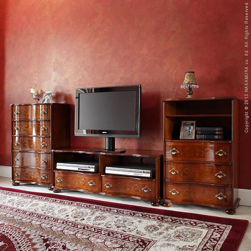完成品 イタリア製 丸脚 テレビボード 幅110 ワイド ヴェローナ クラシック ローボード 引き出し付き 収納 オープンラック テレビ台 TV台 おしゃれ(代引不可)【送料無料】 [2]
