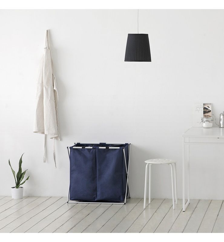 roomnhome ウノリサイクルボックス2段 ネイビー 58.5×37×57cm ゴミブンベツバコ 2ケン ネイビー ゴミ 分別 2種類 折りたたみ(代引不可)【送料無料】