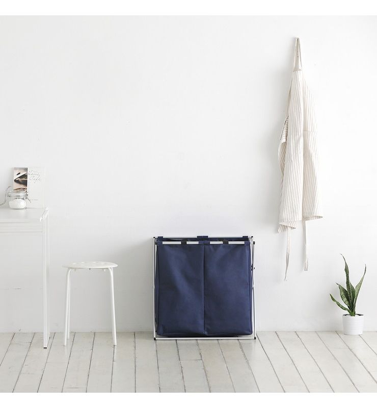 roomnhome ウノリサイクルボックス2段 ネイビー 58.5×37×57cm ゴミブンベツバコ 2ケン ネイビー ゴミ 分別 2種類 折りたたみ(代引不可)【送料無料】