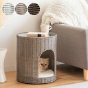 猫ちぐら キャットハウス ラタンキャットハウス ちぐらタイプ 猫 ハウス ラタン調 サイドテーブル ペット ガラス天板 ナイトテーブル ミニテーブル ソファーテ...