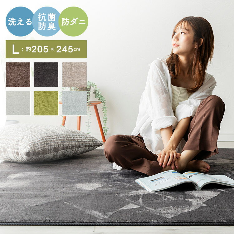 洗える オールシーズン ラグ 205×245 3畳 防ダニ 抗菌防臭 超極細フランネル ラグマット 滑り止め付 マ..