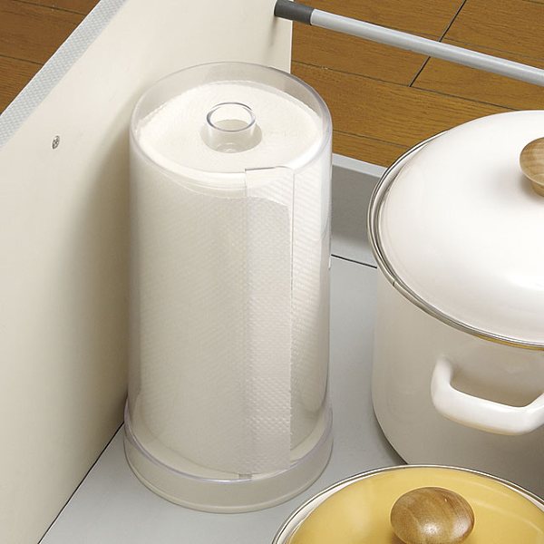 【サイズ】外寸：直径14×27.3cm、内寸：直径12×24cm【重量（kg）】0.4【素材・材質】材質:カバー/PS、ベース/ABS【生産国】日本【特徴】カバー付き！清潔なキッチンペーパーホルダー引き出しタイプのシンク下に収まります。【送...