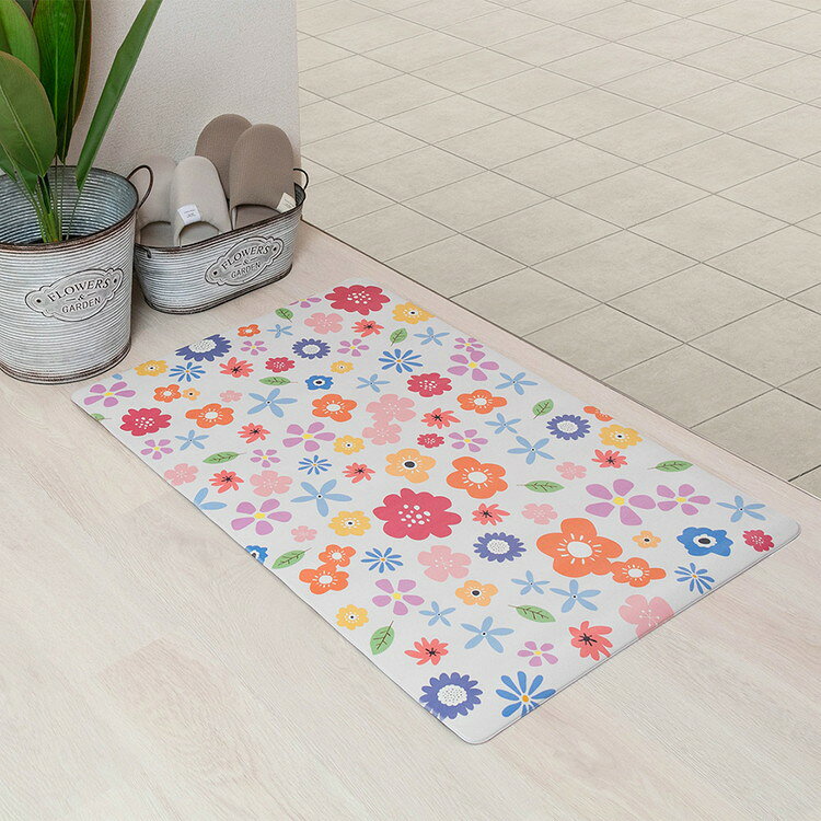 ベストコ 玄関マット 室内 60×90cm お手入れ簡単 防炎 防カビ 抗菌 防臭 ポピー 花柄 ND-5193 掃除機らくらく玄関マット【送料無料】