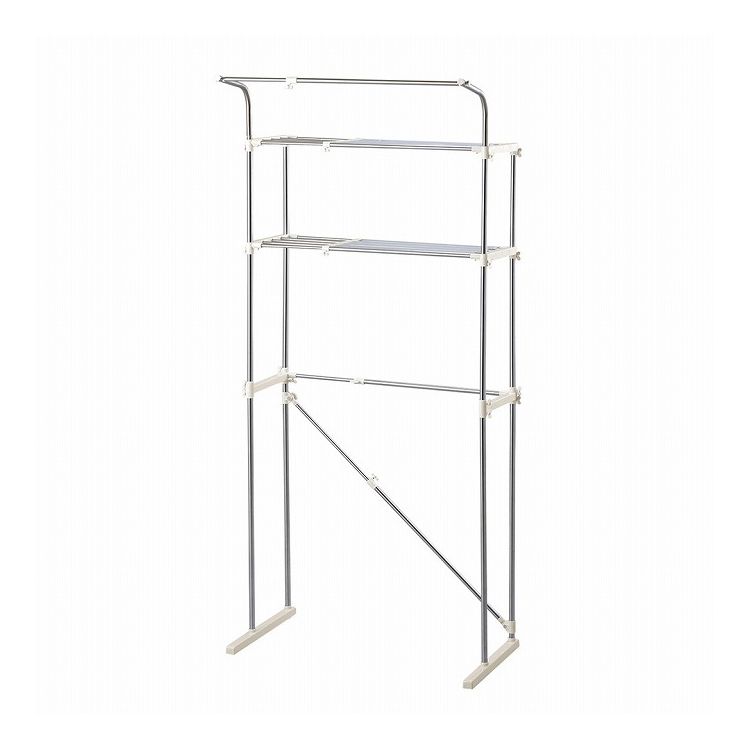 ベストコ 洗濯機ラック 伸縮式 防水パン ハンガー掛け付 ランドリーラック 収納 ステンレス ライトグレ..