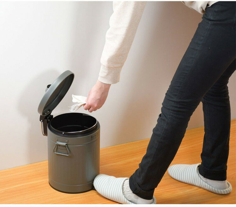ベストコ ゴミ箱 ふた付き 5L ペダル式 静音設計 丸型 カーキ NQ-0192 Boite トラッシュカン【送料無料】 [3]