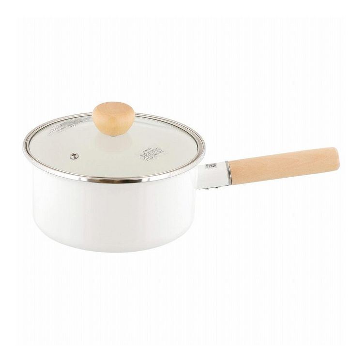 Small Pans - ベストコ 片手鍋 ホーロー ソースパン 18cm ガラス蓋付き IH ガス火対応 ホワイト NQ-0252 ブラン【送料無料】