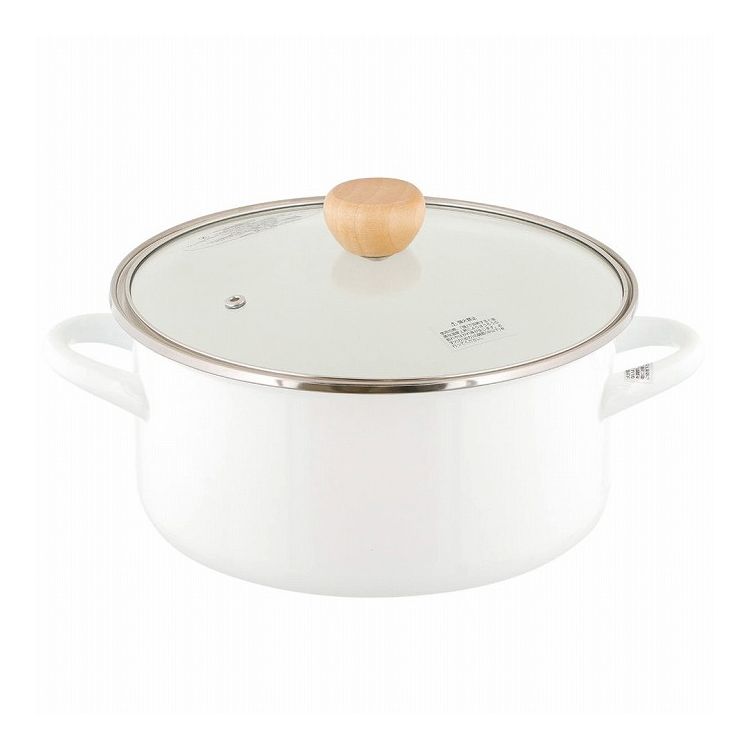 ベストコ 両手鍋 ホーロー キャセロール 22cm ガラス蓋付き IH ガス火対応 ホワイト NQ-0254 ブラン【送料無料】