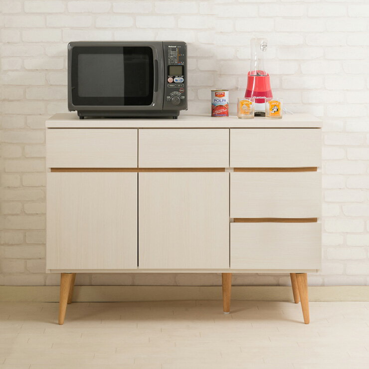 日本製 キッチンカウンター 幅110cm ホワイトウォッシュ 収納型タイプ 完成品 組み立て不要 レンジ台 レンジラック 食器棚(代引不可)【送料無料】