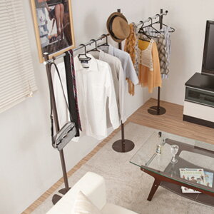 日本製 室内 物干し 兼用 ハンガー ダブル 幅25cm ブラウン ポールハンガー ハンガーラック 衣類収納 服吊 ワードローブ 洗濯 金属製 コートハンガー ...