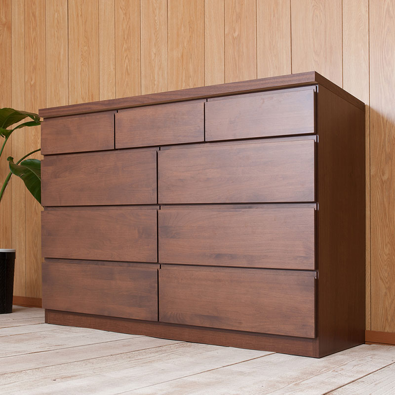 国産 完成品 天然木アルダー材 無垢板 幅120 4段 ハイチェスト タンス たんす 洋服タンス モダン ロータイプ ダークブラウン(代引不可)【送料無料】