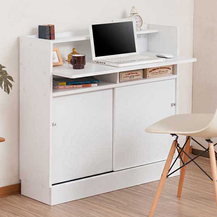 キッチンシリーズ Face カウンター下 デスク 幅90 ホワイト 白 おしゃれ 収納 引き出し パソコンデスク 奥行き45 カウンターデスク(代引不可)【送料...