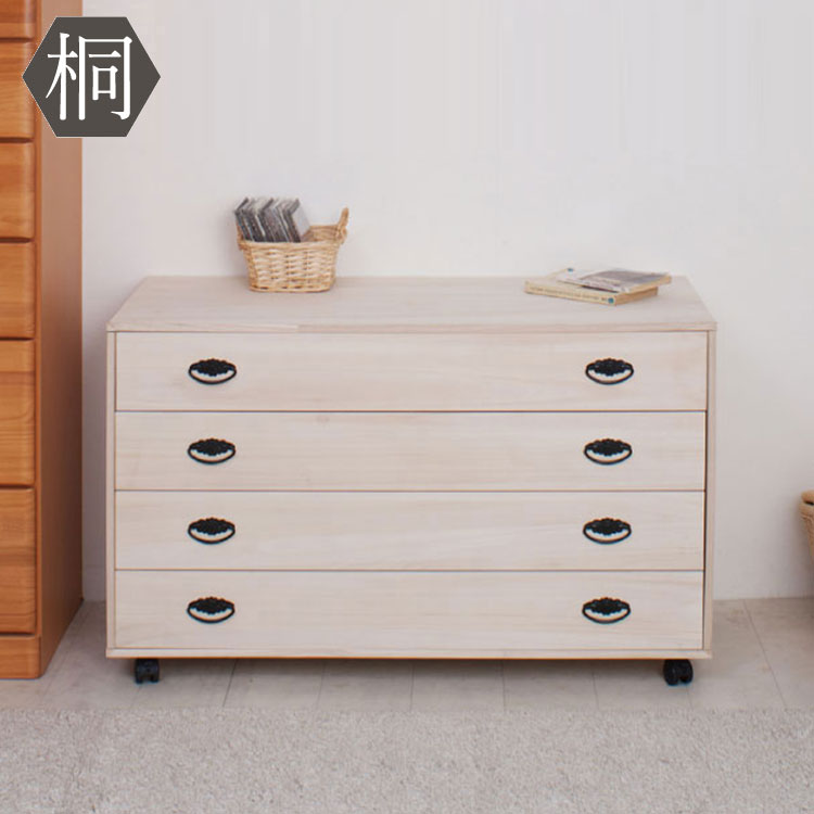 日本製 完成品 和の趣 キャスター付き 桐 タンス 四段 4段 チェスト 木製 天然木 たんす 国産 和室 玄関 引き出し 総桐 押入れ 北欧(代引不可)【送料無料】