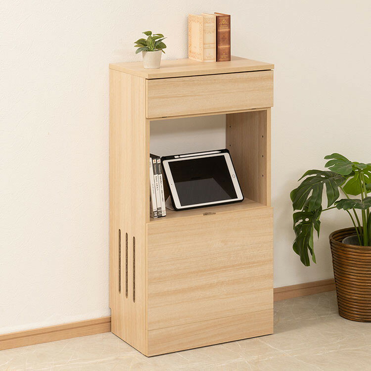 marine カウンター下ルーター収納 幅45.5cm キャビネット 収納棚 薄型 シンプル fax リビング 収納 ルーター収納 ケーブル収納 収納ボックス 省スペース コード収納 隙間収納 ナチュラル 木目調(代引不可)【送料無料】(2.0)