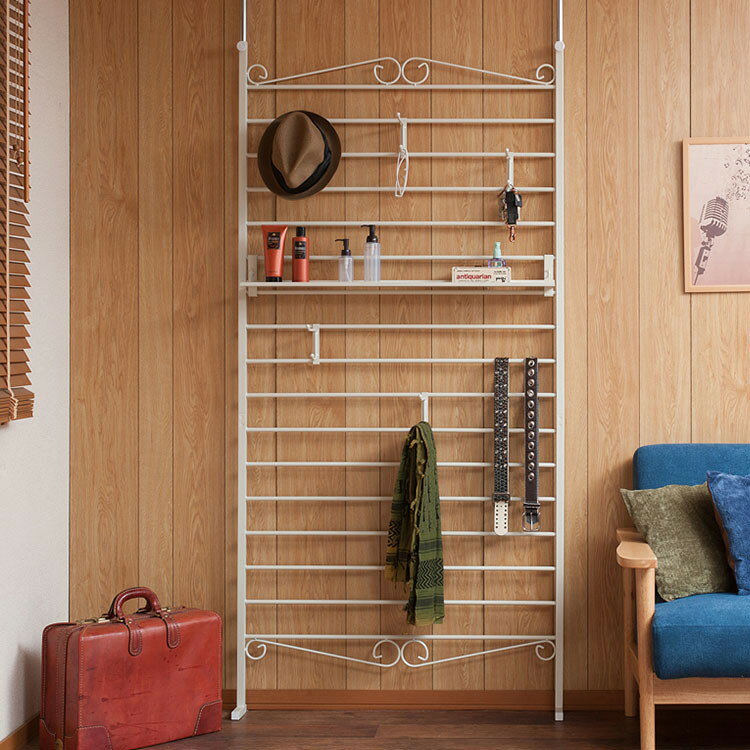 Curly ラダーラック 突っ張り パーテーション 幅95 アイボリー 日本製 店舗 什器 メルヘン ディスプレイ 衣類収納 ワードローブ ラダー パーテーション パーティション つっぱり(代引不可)【送料無料】