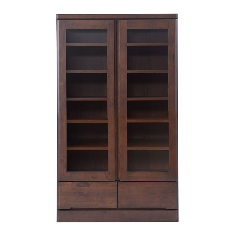 キッチンボード 幅80 ブラウン ロータイプ カップボード 食器棚 北欧 ブラウン ガラス 扉棚 木製 天然..