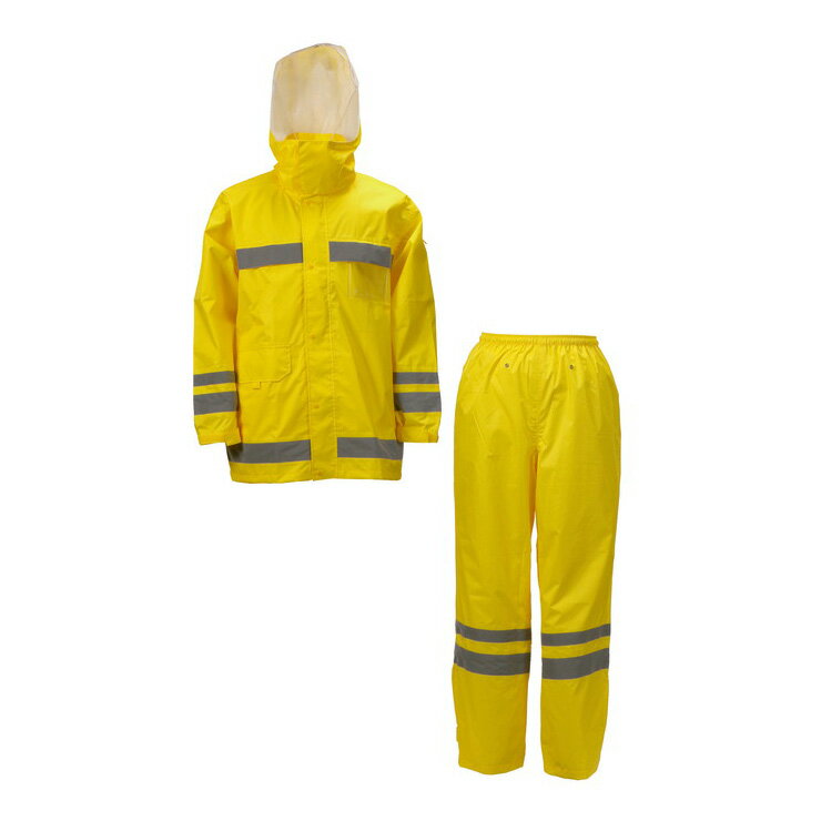 リフレクター付 レインスーツ イエロー 男女兼用 旅行用品 便利グッズ 雨具 レインジャケット レインス..