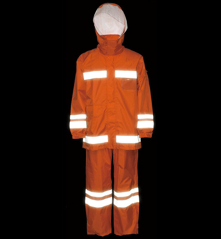 リフレクター付 レインスーツ オレンジ 男女兼用 旅行用品 便利グッズ 雨具 レイン...