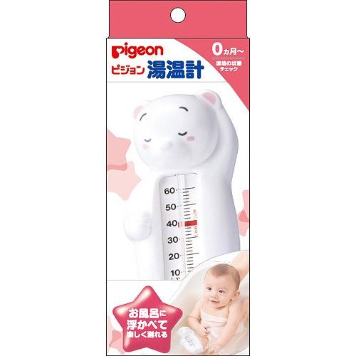 ■メーカー名ピジョン株式会社■商品区分雑品■製造国日本製■商品特徴赤ちゃんの入浴時、お風呂に浮かべて楽しく測れる湯温計です。便利な適温表示付。赤ちゃんもよろこぶかわいい白クマのキャラクターデザインです。■使用方法●お風呂のお湯をよくかきまぜる。●正確に測るため、湯温計を一度お湯の中に沈める。●赤ちゃんにとって適した湯温は、体温に近い37〜40℃です。●長湯は禁物。長時間の入浴は赤ちゃんを疲れさせます。5〜7分くらいで手際よく入浴させましょう。●使用後は、よく水を切ってください。■注意事項●この商品は入浴時の湯温を測るためのものです。それ以外のご使用はお避けください。●赤ちゃんをお風呂に入れる前に、必ず手で温度を確かめてください。●お湯は上の方が熱くなりますので、よくかきまぜてから測ってください。●本品を落としたり、ぶつけたり、また浮かべたままお風呂のお湯をわかしたりすると、破損することがあります。●破損したり、液切れ(赤い温度液が分離した状態)を生じたりした商品は使用しないでください。●マイナス10度以下のところに放置したり、60度以上のお湯で使用したりは絶対にしないでください。●お子様の手の届かないところに保管してください。●ガラス管を使用しておりますので、お子様が触れないようご注意ください。■個装サイズ4.5cm×7.6cm×19.3cm■本体重量90g【送料について】北海道、沖縄、離島は送料を頂きます。